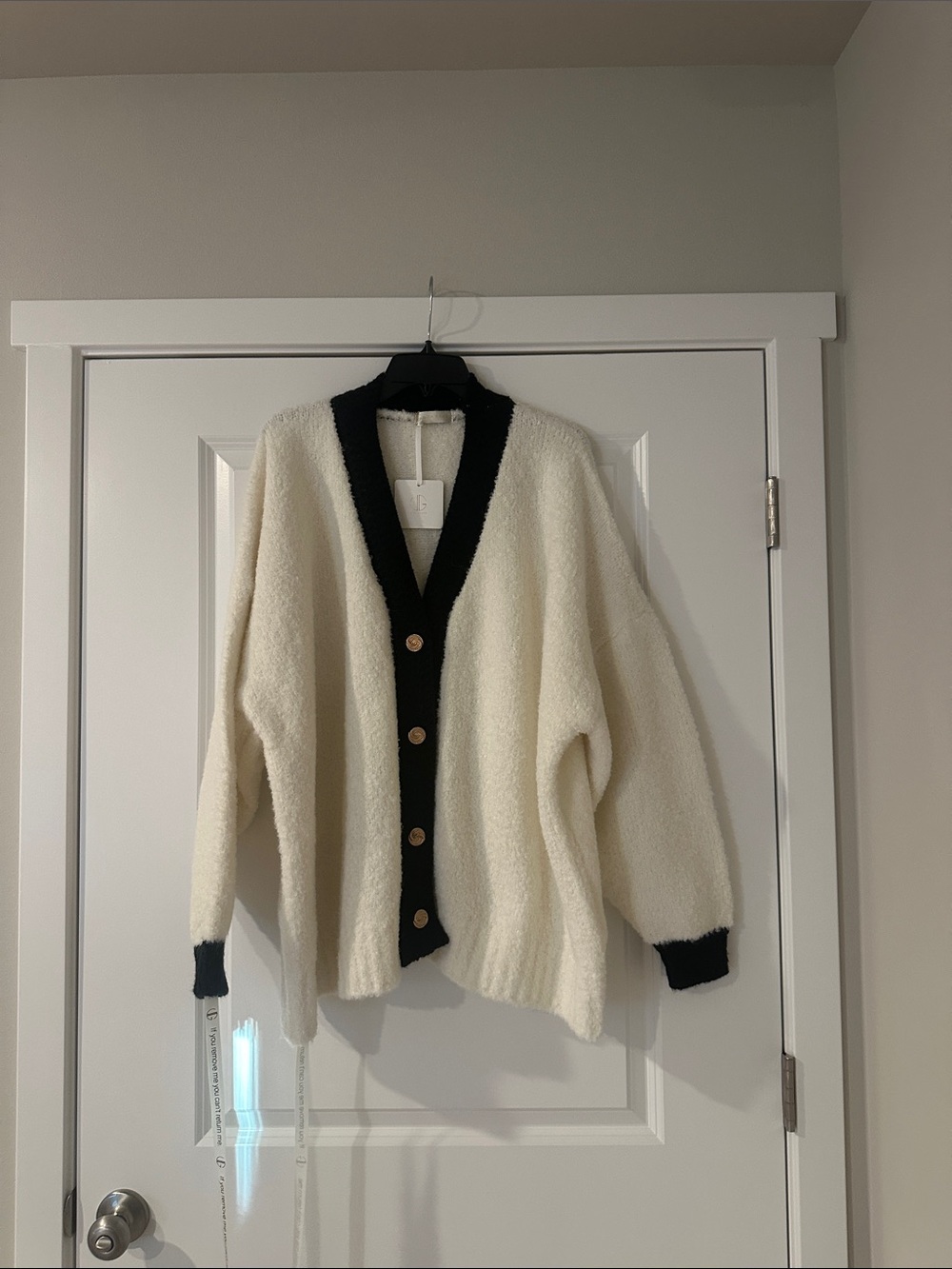 Women’s Two-Tone Cream and Black Button Cardigan